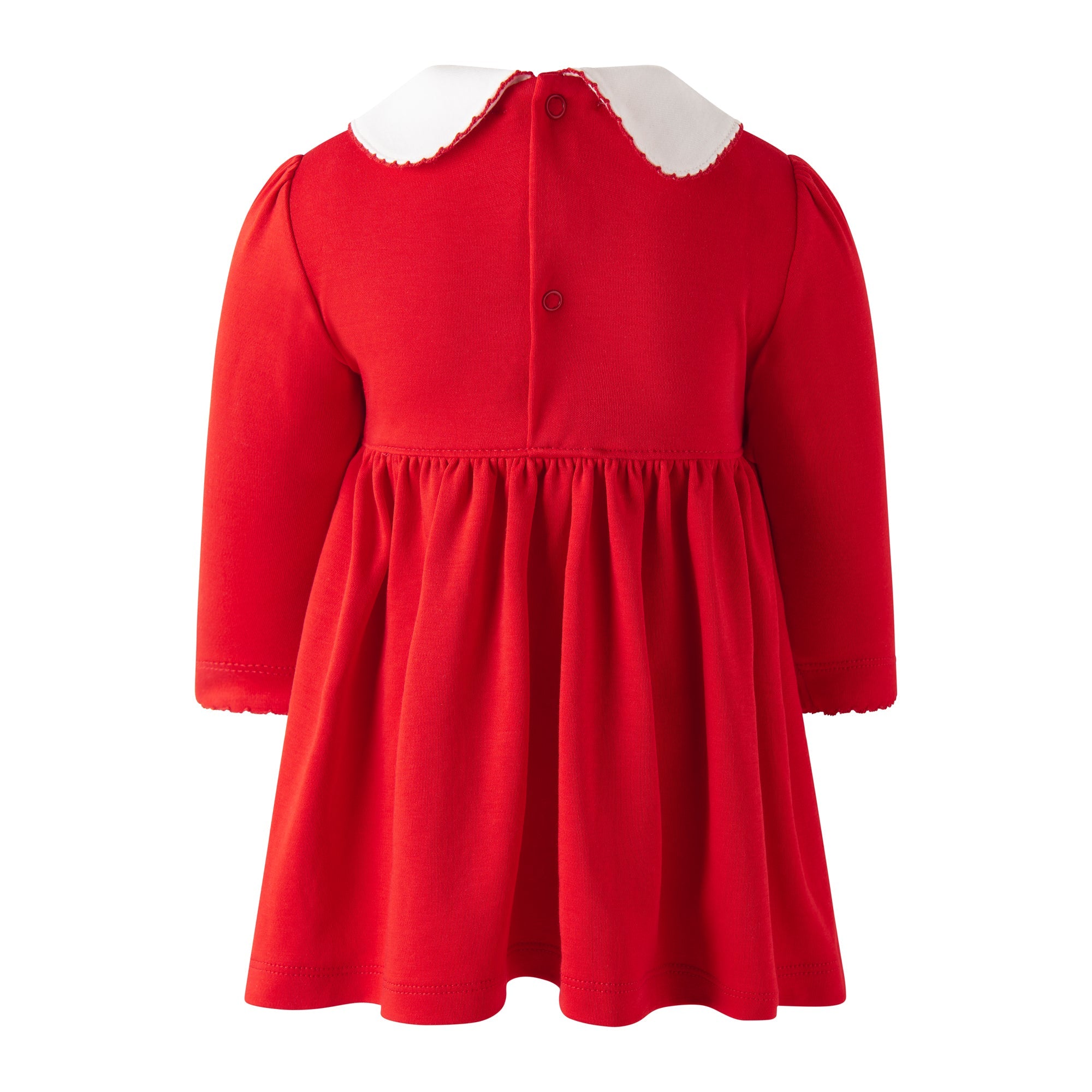 Back of Rachel Riley red Christmas tree smocked dress