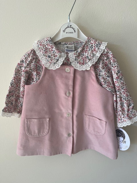 Velvet Jumper with Floral Blouse - Rose