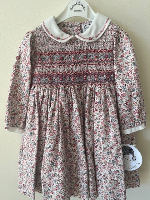 Smocked Floral Dress with Collar - Rose