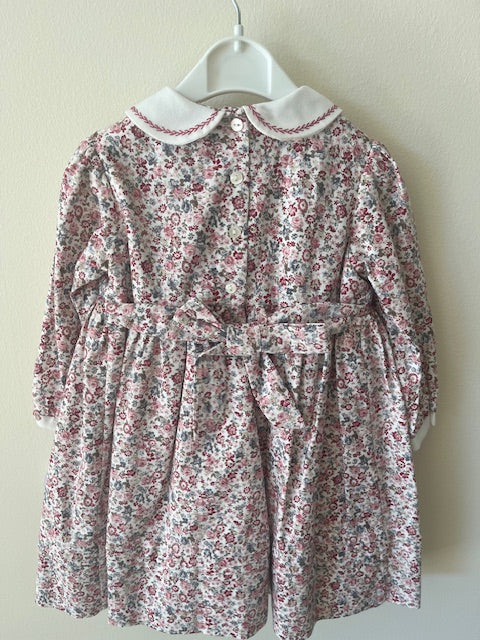 Smocked Floral Dress with Collar - Rose