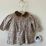 Floral Smocked Bishop with Velvet Collar- Gold