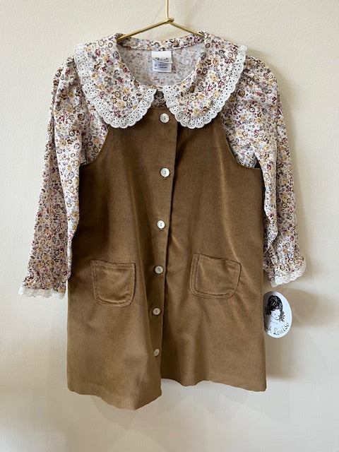 Velvet Jumper with Floral Blouse - Gold