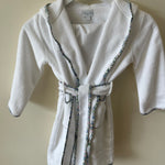 Bathrobe - White w/ Hood & Blue Floral Trim