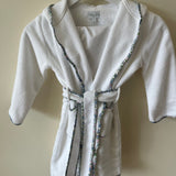 Bathrobe - White w/ Hood & Blue Floral Trim