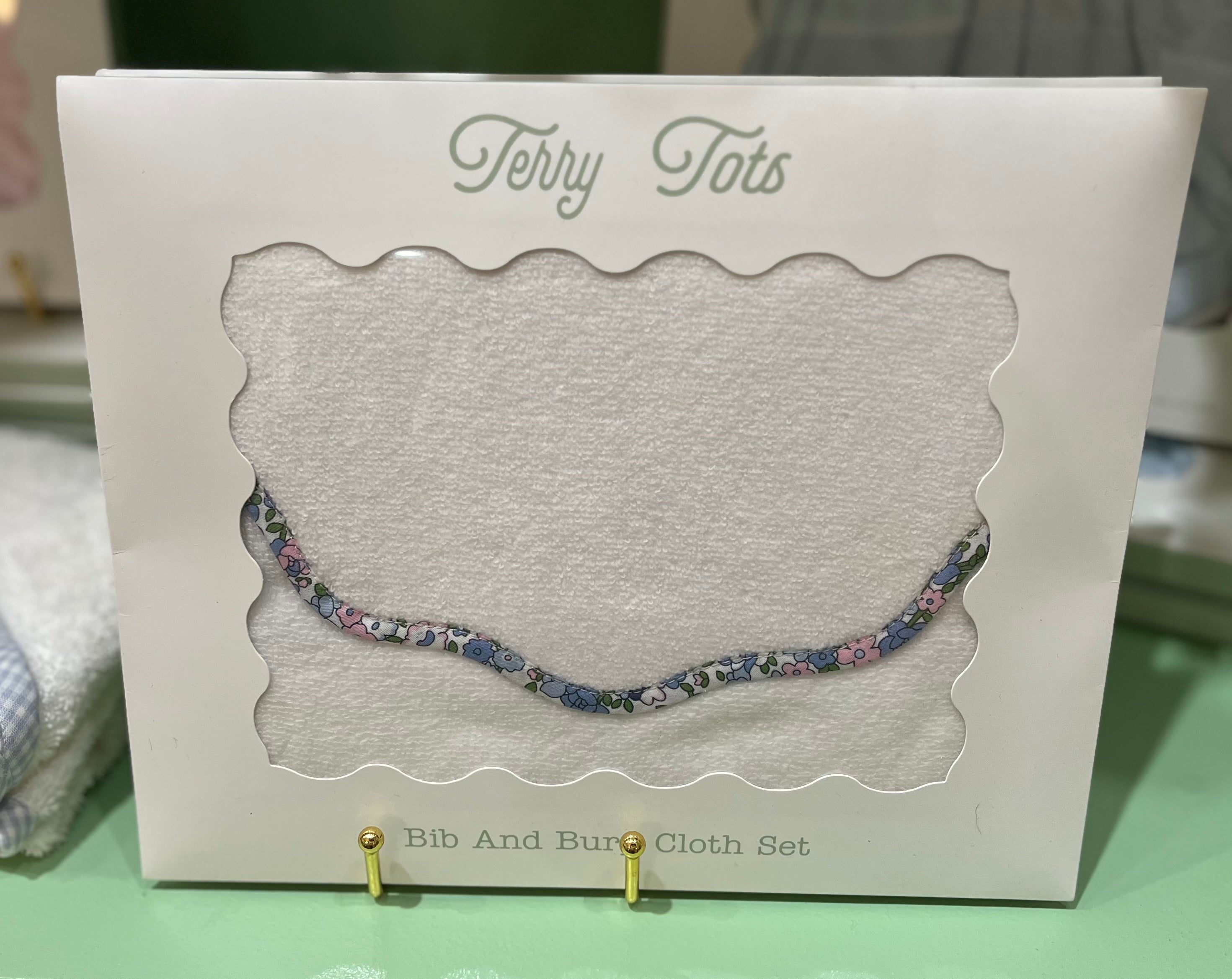 Bib & Burp Set - Blue Floral Scalloped Edge