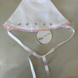 Bows And Roses Bonnet With Crochet Trim