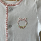 Bows And Roses Footie With Crochet Trim