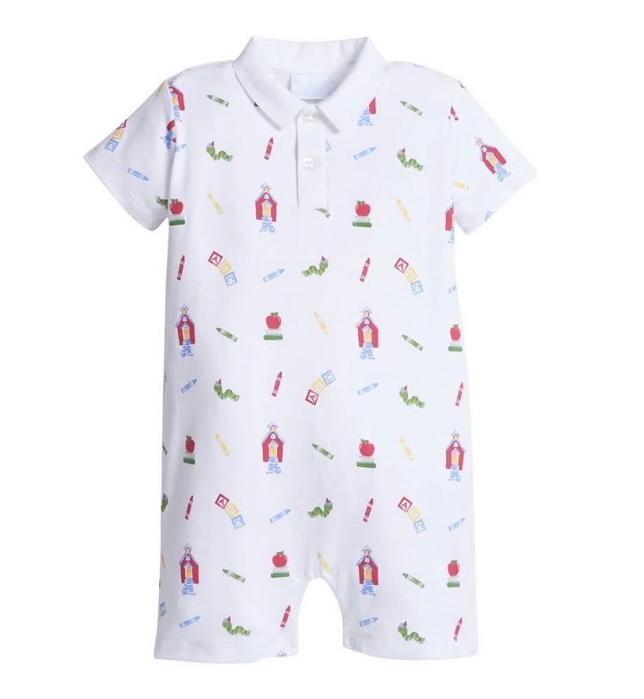 Little English Printed Polo Romper - School Days