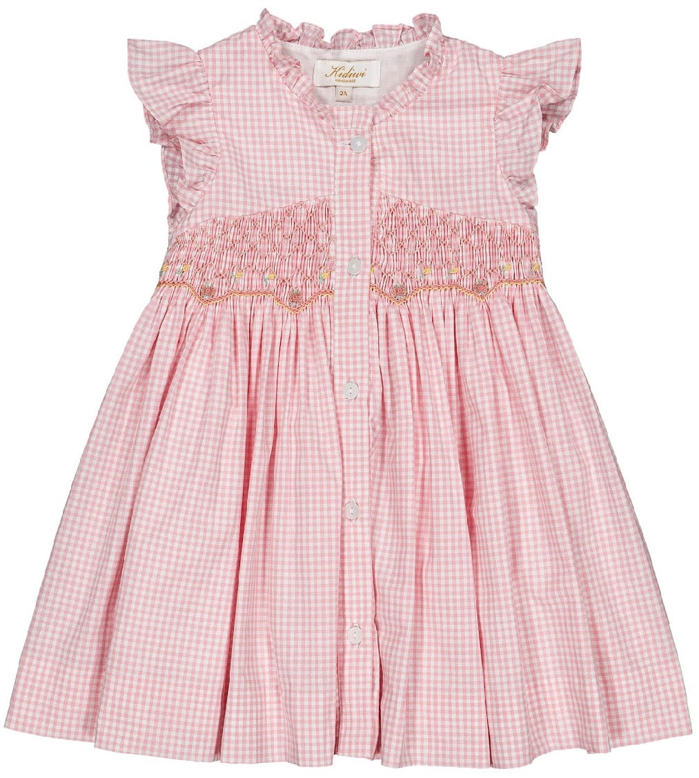Kidiwi Lolyne Smocked Dress - Candy Pink Gingham