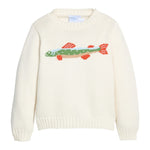 Little English cream crew neck intarsia sweater with brook trout motif for boys