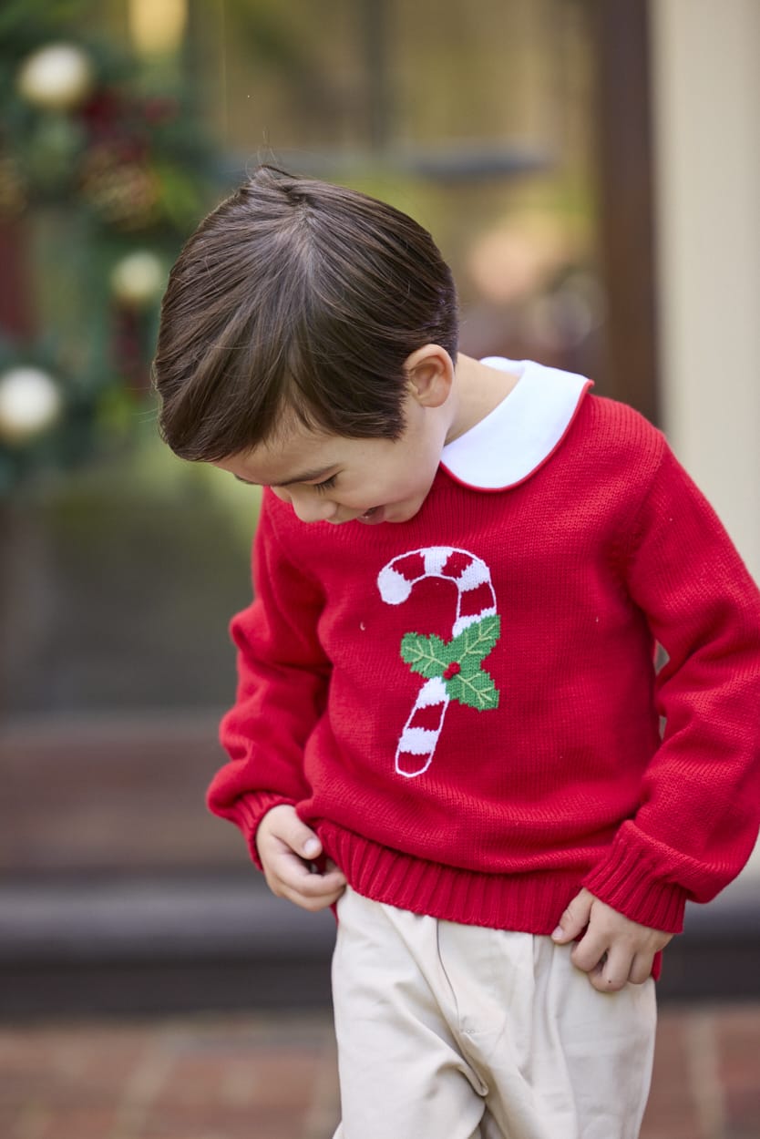 Little English Intarsia Sweater - Candy Cane styled