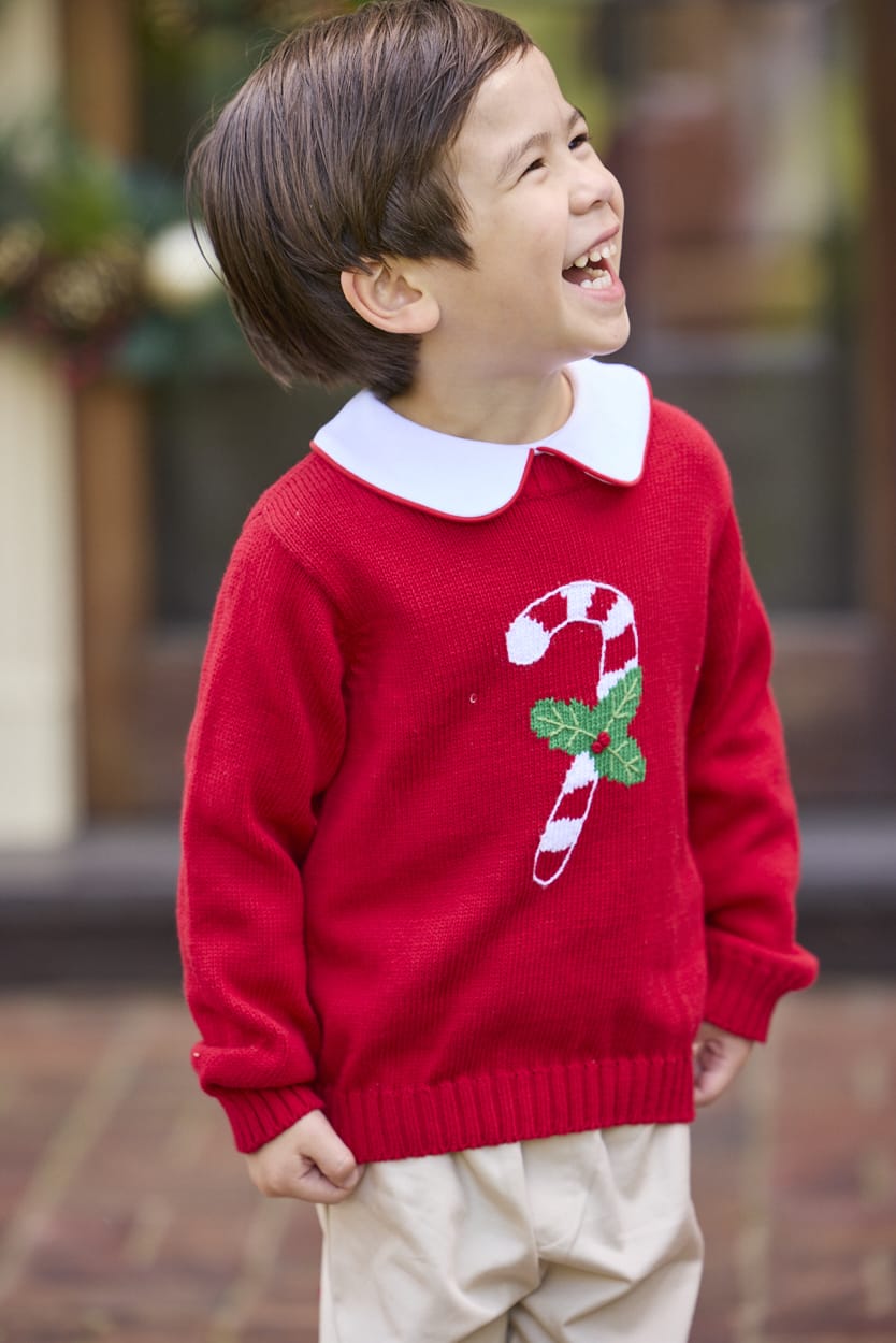 Little English Intarsia Sweater - Candy Cane styled
