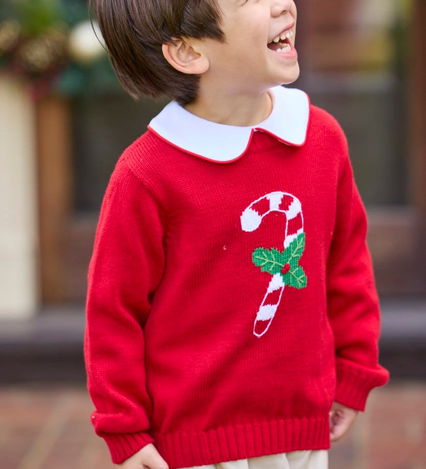 Little English Intarsia Sweater - Candy Cane styled