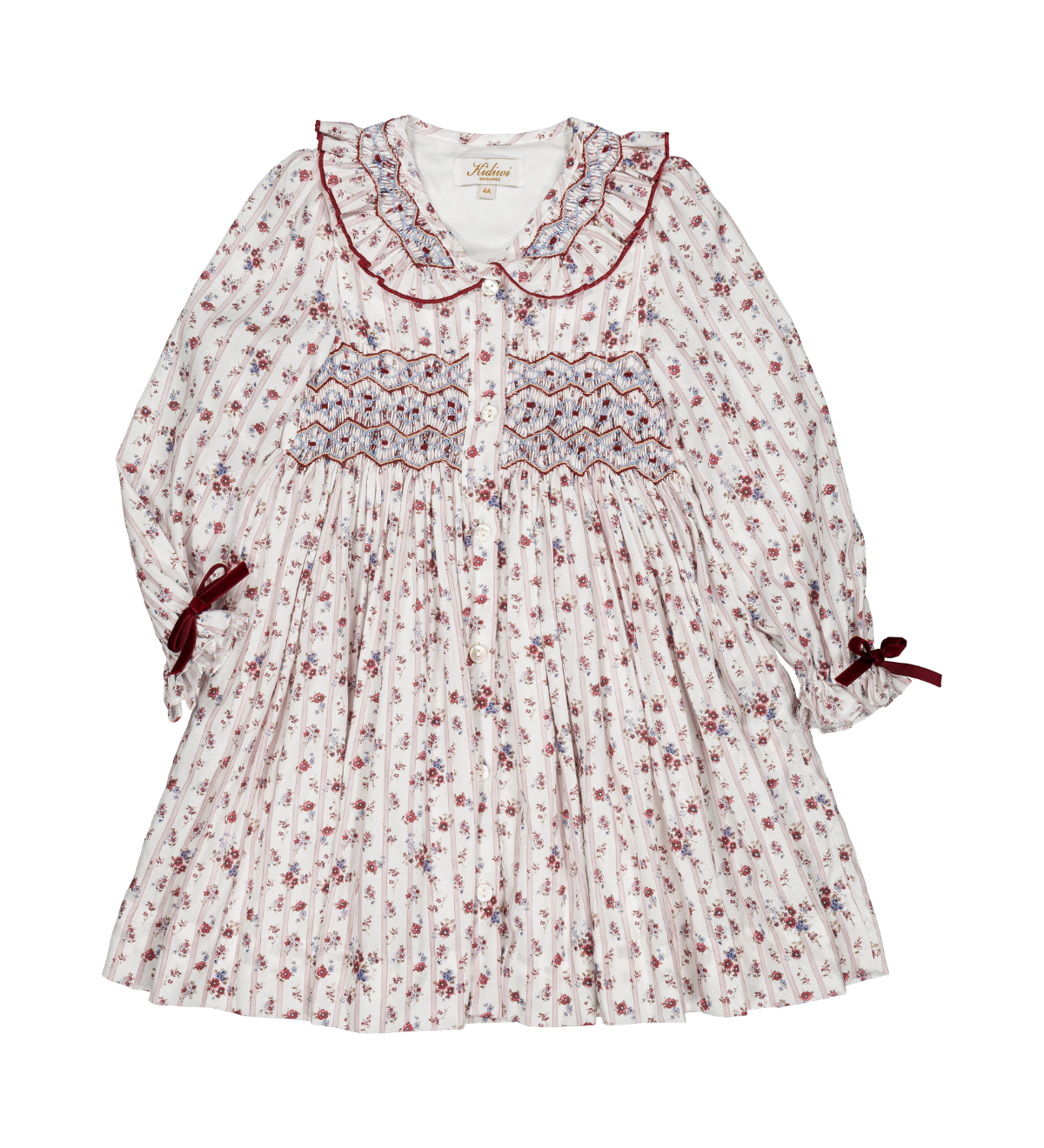 Kidiwi Adeline hand-smocked dress in burgundy floral print