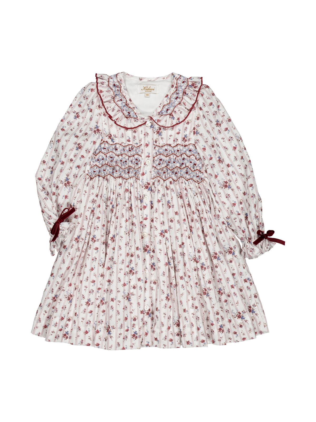 Kidiwi Adeline hand-smocked dress in burgundy floral print
