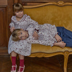 Burgundy floral smocked dress by Kidiwi, Adeline style