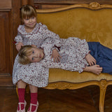 Burgundy floral smocked dress by Kidiwi, Adeline style