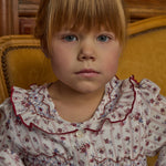 Kidiwi Adeline smocked dress, hand-smocking detail in burgundy floral