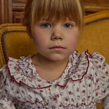 Kidiwi Adeline smocked dress, hand-smocking detail in burgundy floral