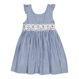 Kidiwi Bégonia Smocked Dress - Navy Blue Stripes