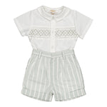Kidiwi Benoit Smocked Boy Set - Mint Stripe