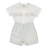 Kidiwi Benoit Smocked Boy Set - Mint Stripe