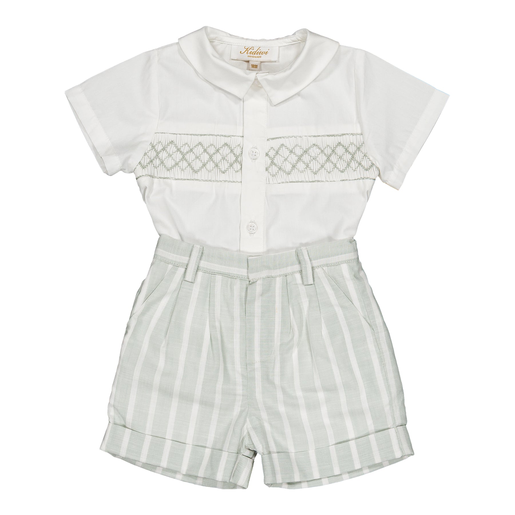 Kidiwi Benoit Smocked Boy Set - Mint Stripe