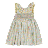 Kidiwi Mélina Smocked Dress - Coral Yellow Floral Print