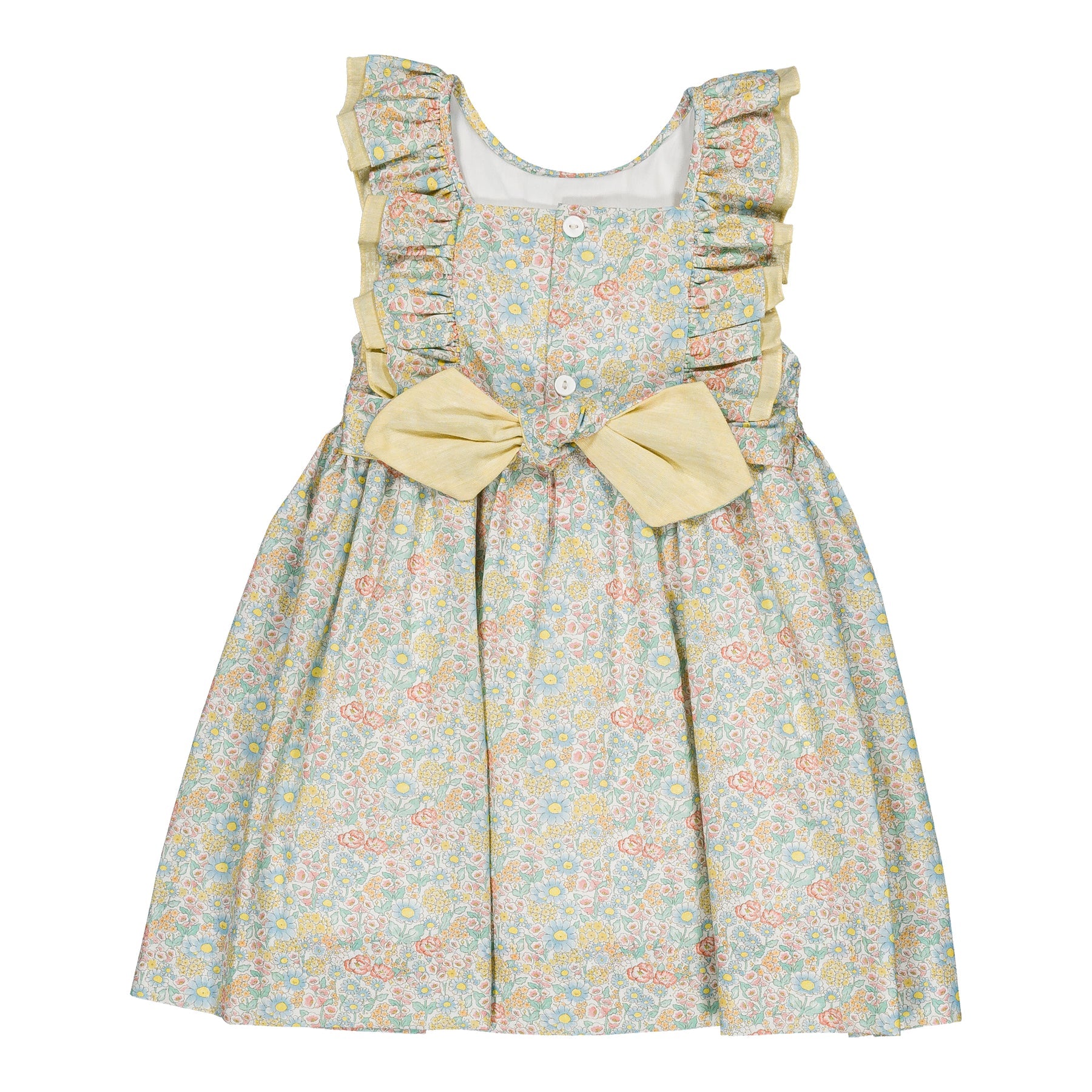 Kidiwi Mélina Smocked Dress - Coral Yellow Floral Print