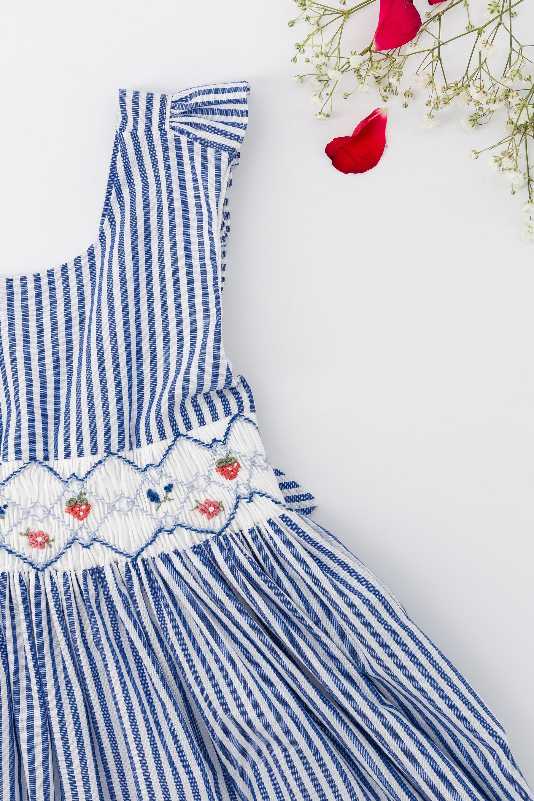 Kidiwi Bégonia Smocked Dress - Navy Blue Stripes
