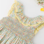 Kidiwi Mélina Smocked Dress - Coral Yellow Floral Print