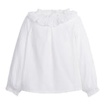 Little English Lauren Blouse in Ivory — ruffled ivory blouse with swiss dots for girls