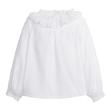 Little English Lauren Blouse in Ivory — ruffled ivory blouse with swiss dots for girls