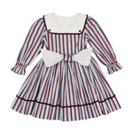 Antoinette Paris Marine stripe blue and burgundy smocked dress