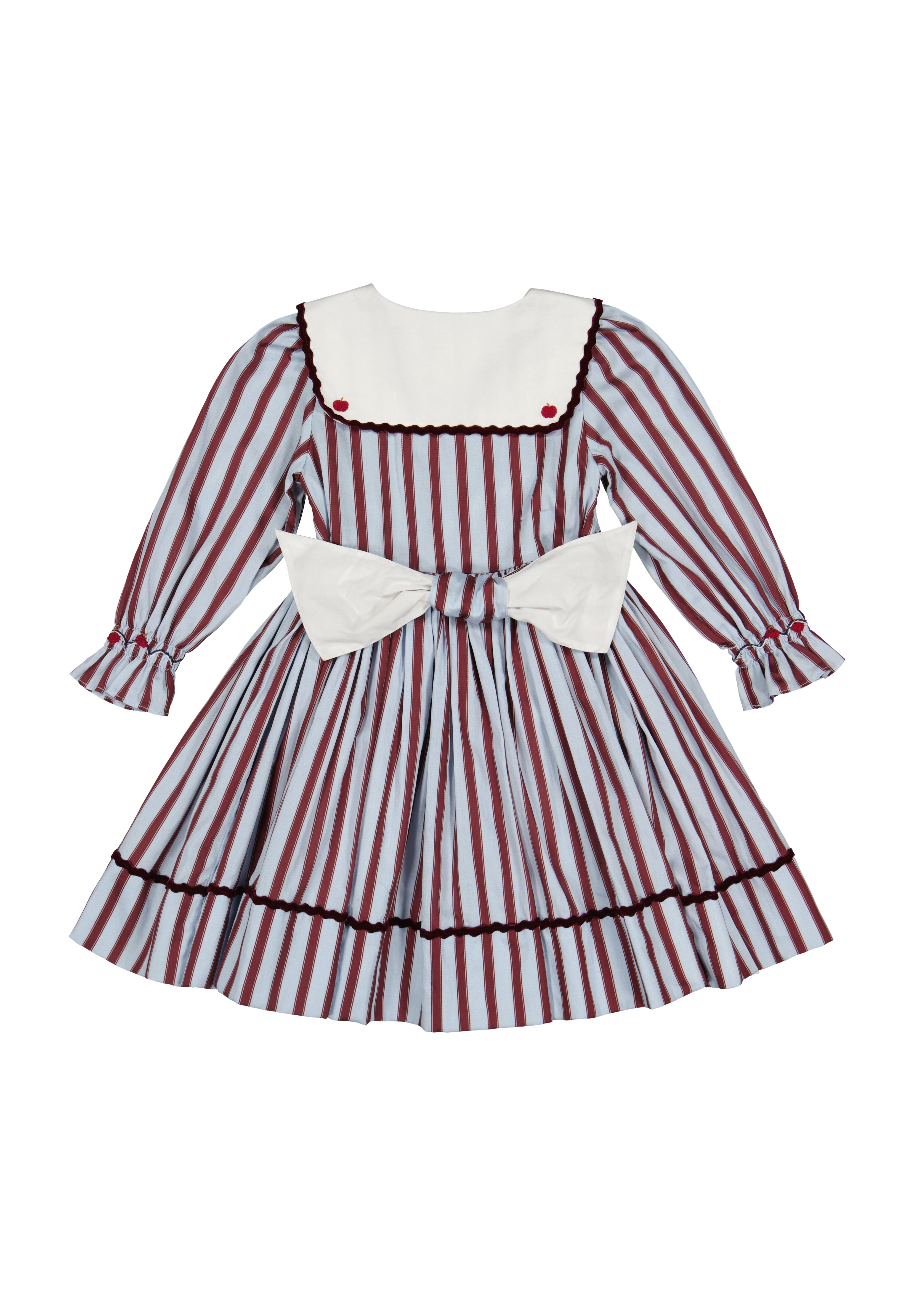 Antoinette Paris Marine stripe blue and burgundy smocked dress