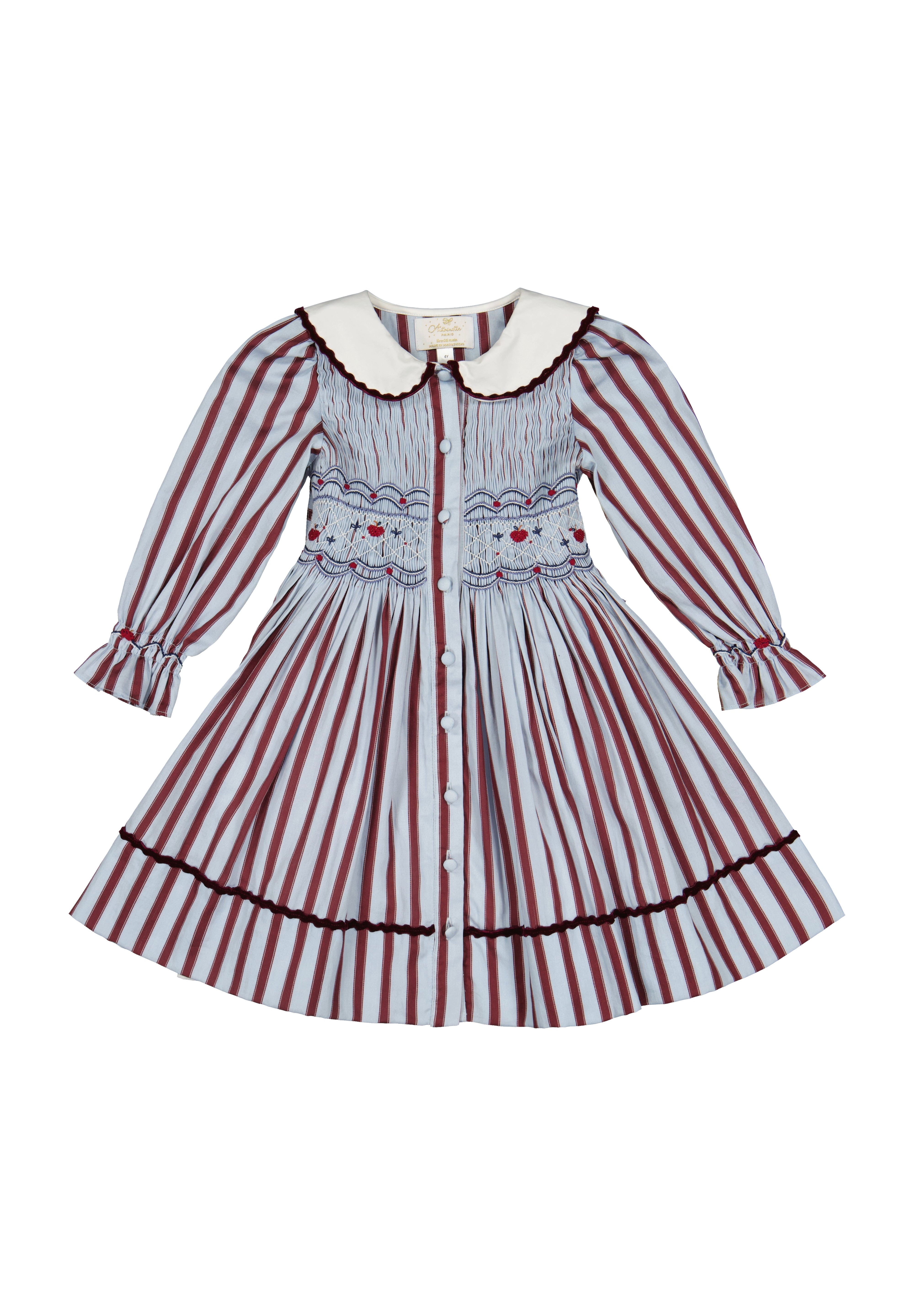 Antoinette Paris Marine stripe blue and burgundy smocked dress