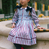 Antoinette Paris Marine stripe blue and burgundy smocked dress