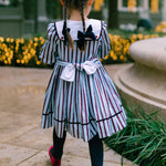 Antoinette Paris Marine stripe blue and burgundy smocked dress