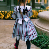Antoinette Paris Marine stripe blue and burgundy smocked dress