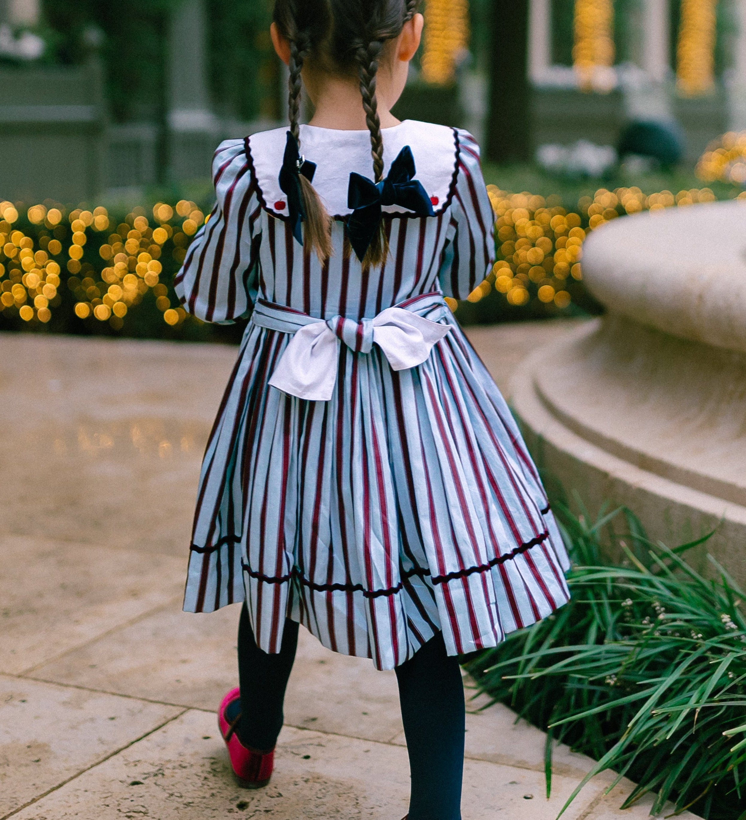 Antoinette Paris Marine stripe blue and burgundy smocked dress
