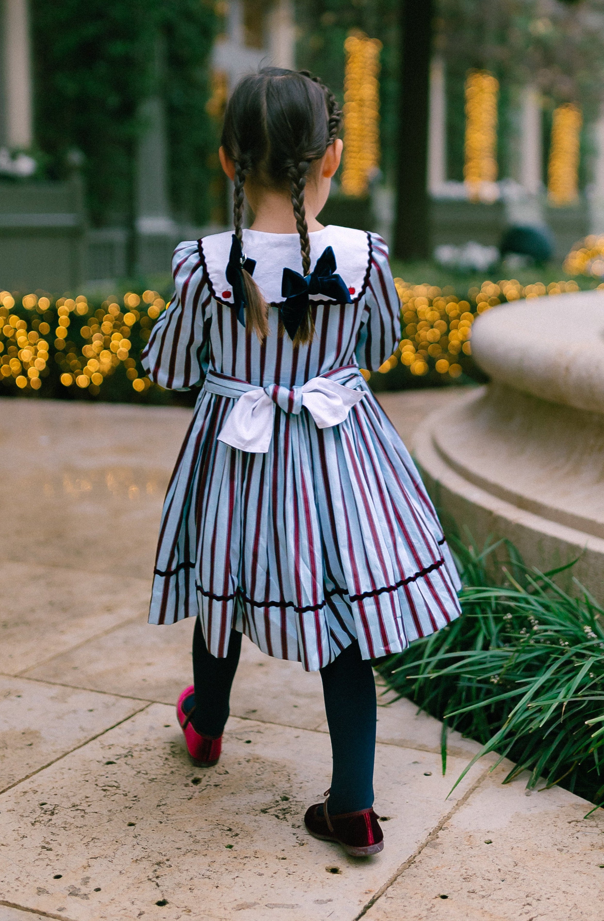 Antoinette Paris Marine stripe blue and burgundy smocked dress