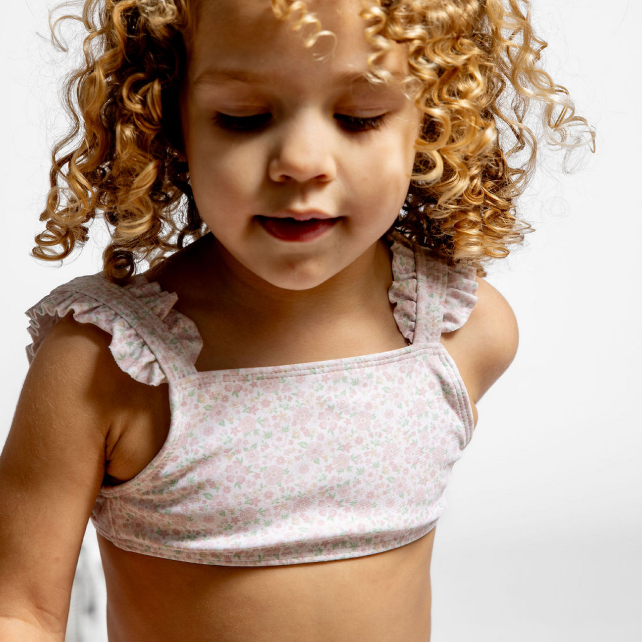 Girls Antique Floral Ruffle Strap Bikini