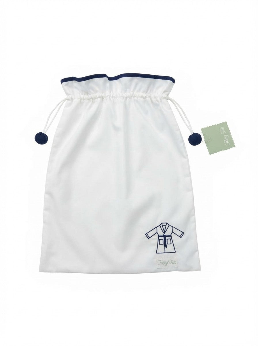 Terry Tots navy trim bathrobe in gift packaging