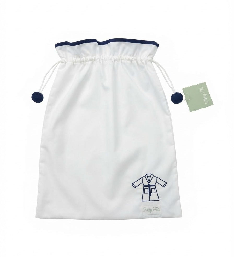 Terry Tots navy trim bathrobe in gift packaging