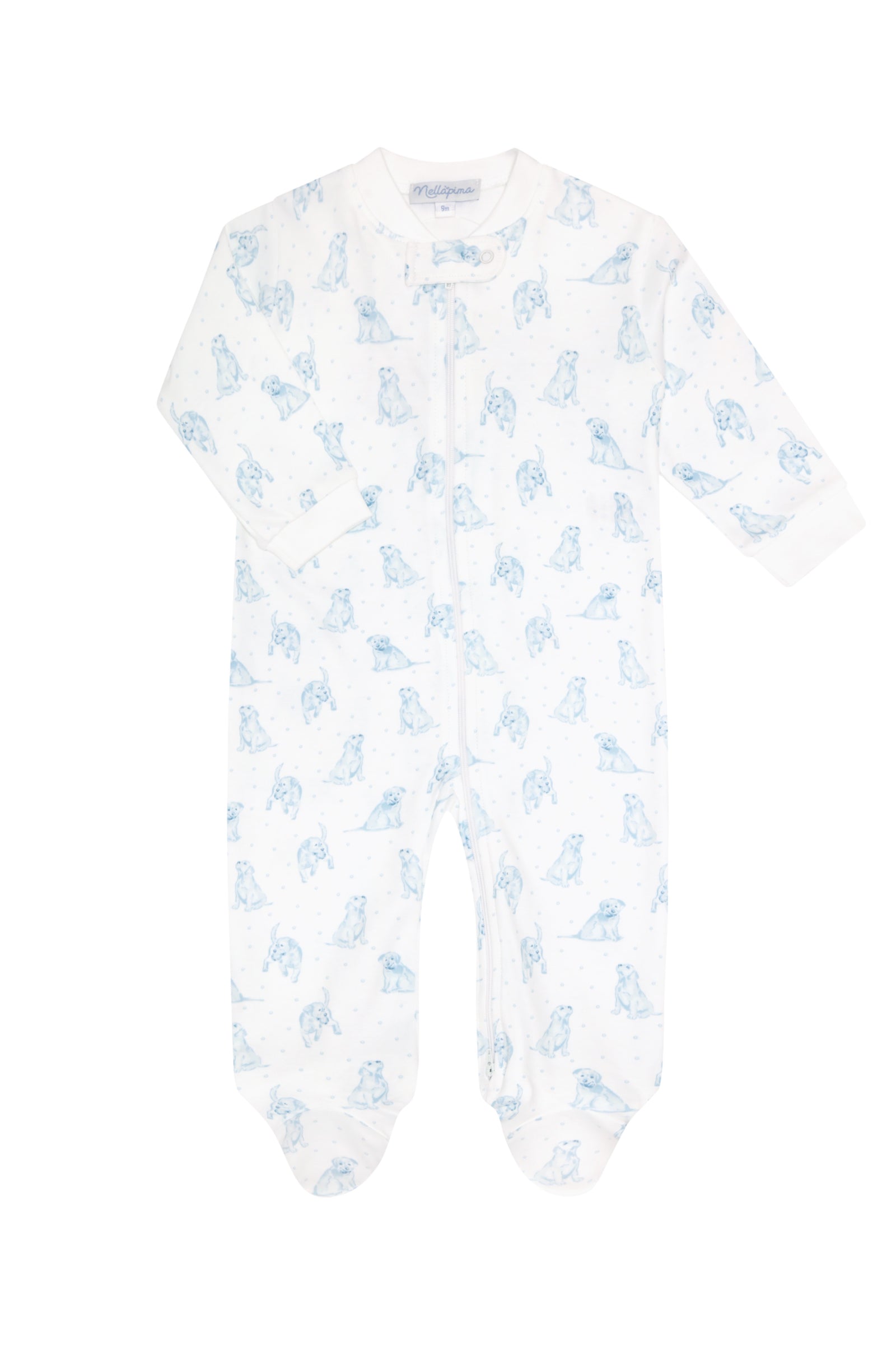Blue Puppy Love Print Zipper Footie