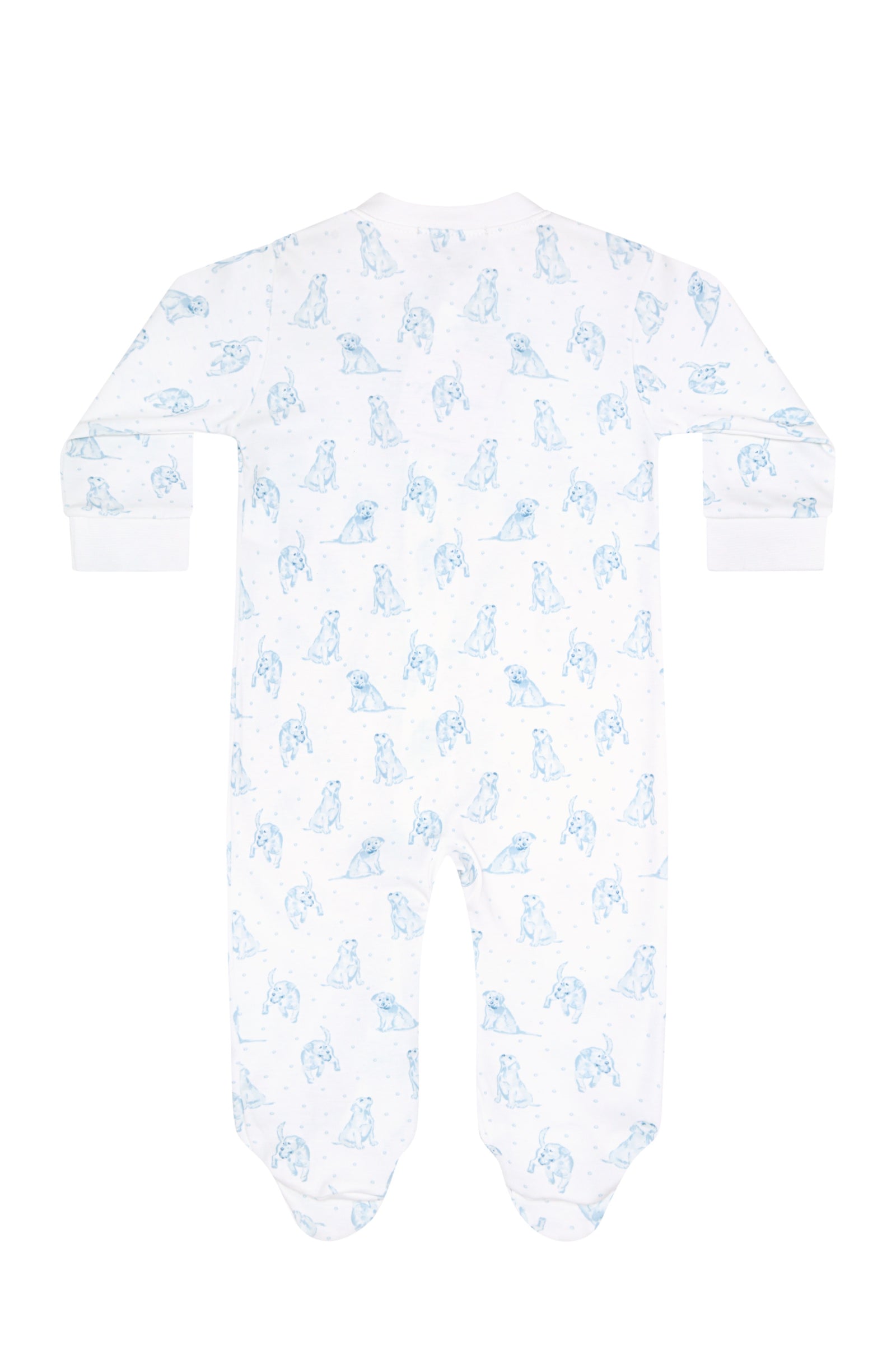Blue Puppy Love Print Zipper Footie