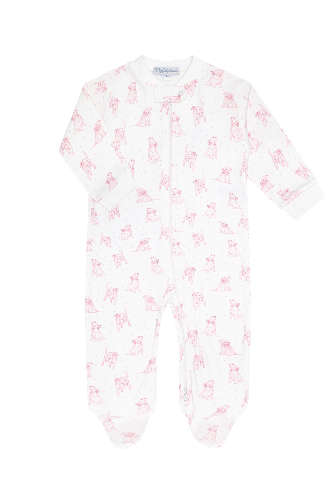 Pink Puppy Love Print Zipper Footie