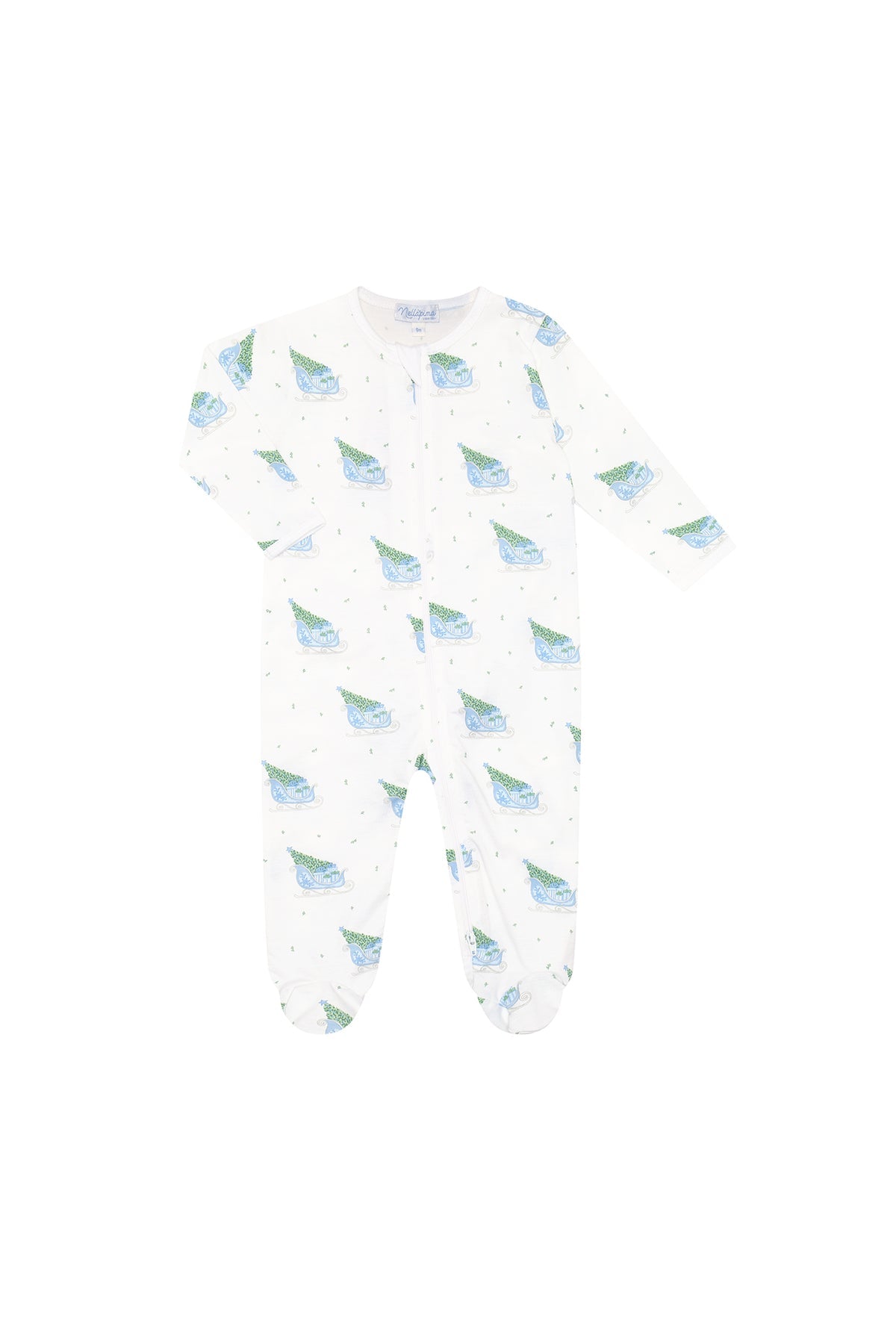 Blue Merry Sleighs Zipper Footie