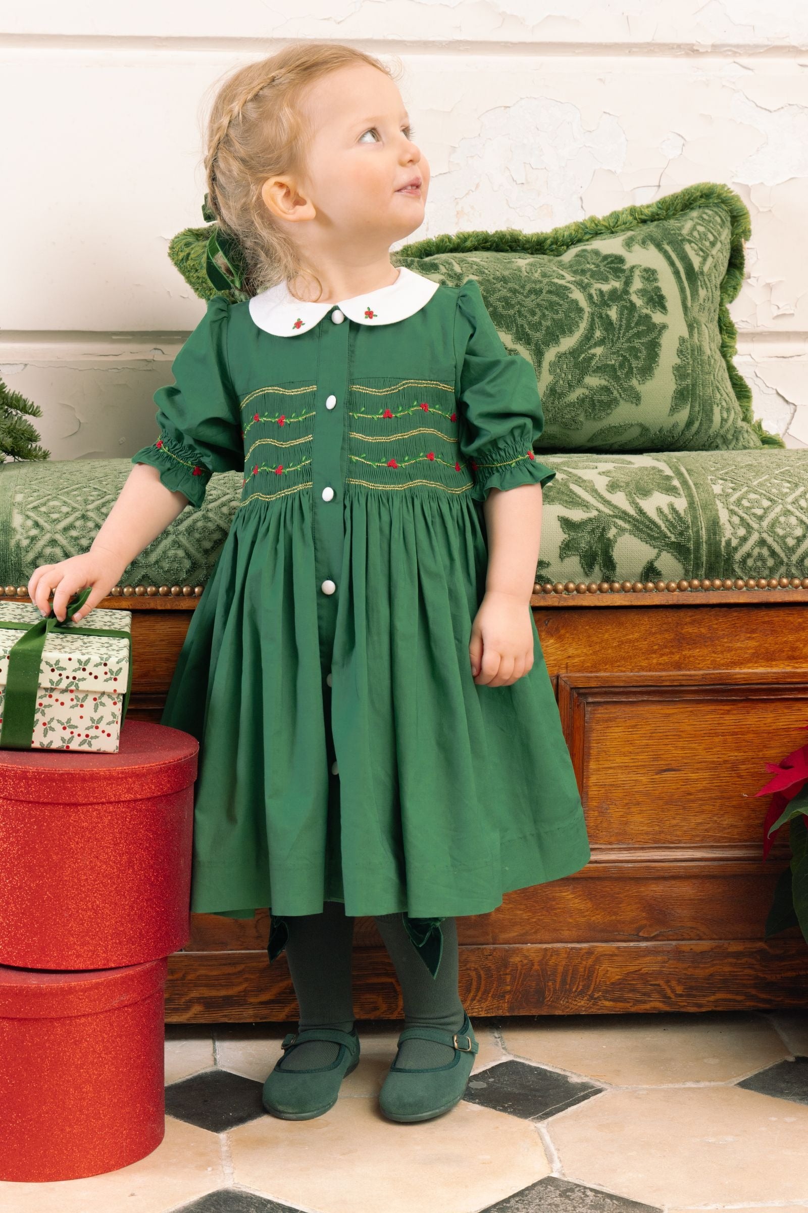 Olympe Green Smocked Christmas Dress