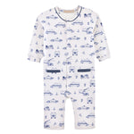 Baby Club Chic rescue riders printed pima playsuit with piping